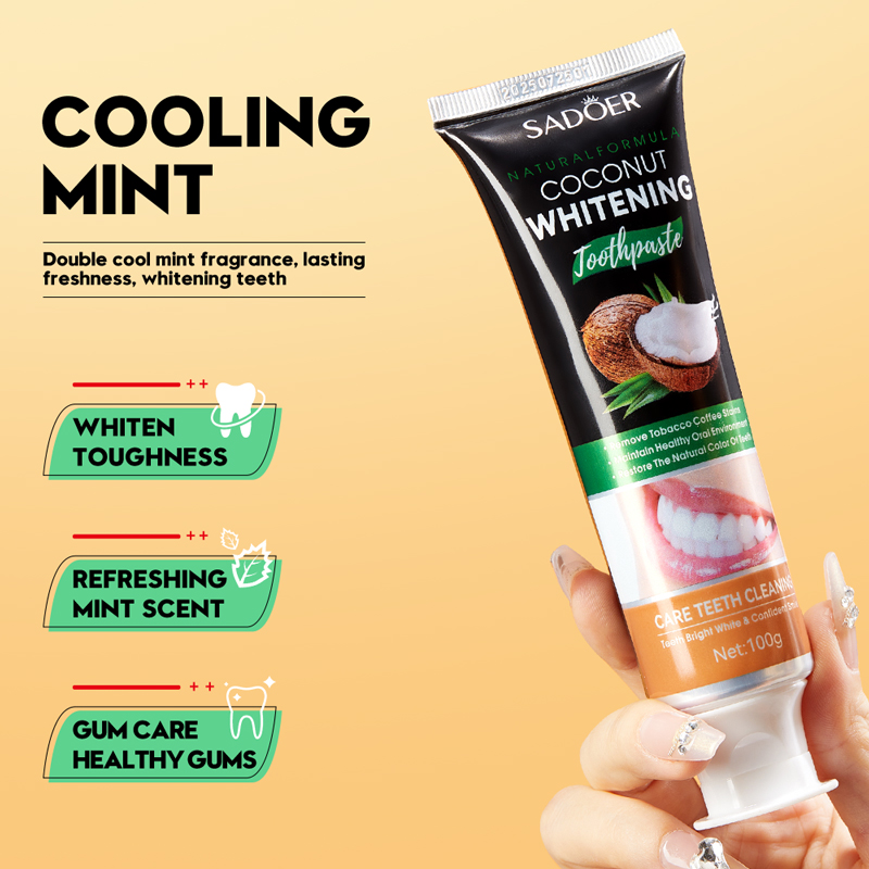 Teeth Whitening With Coconut Oil - SADOER Kokosolie Tanden Whitening Tandpasta, Emaille