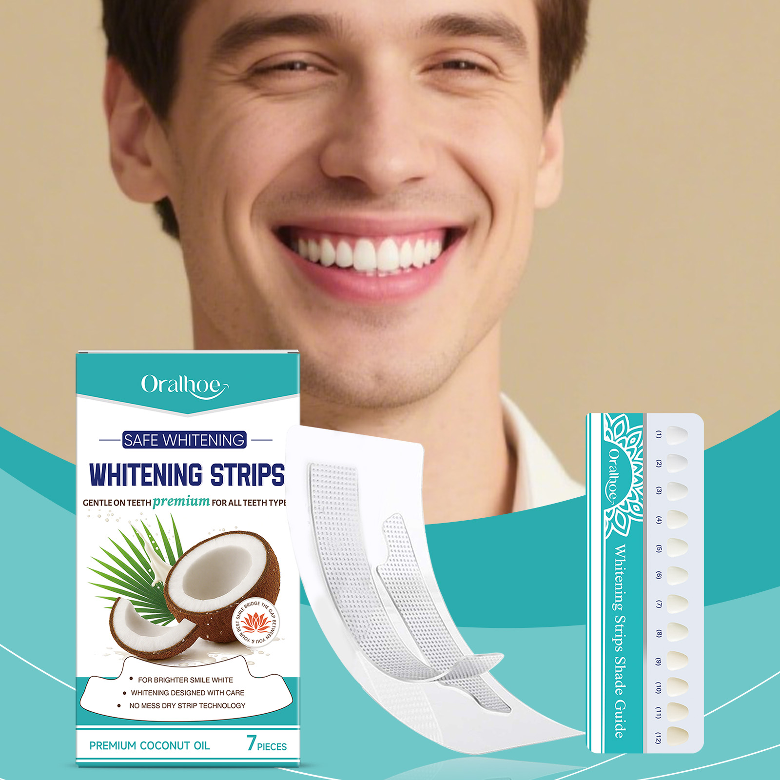 Teeth Whitening With Coconut Oil - Tandenbleekstrips met kokosolie, 7 stuks, zacht
